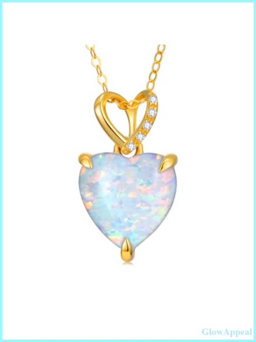 14K Gold Opal Heart Necklace with Lab Grown Diamond Pendant Dainty